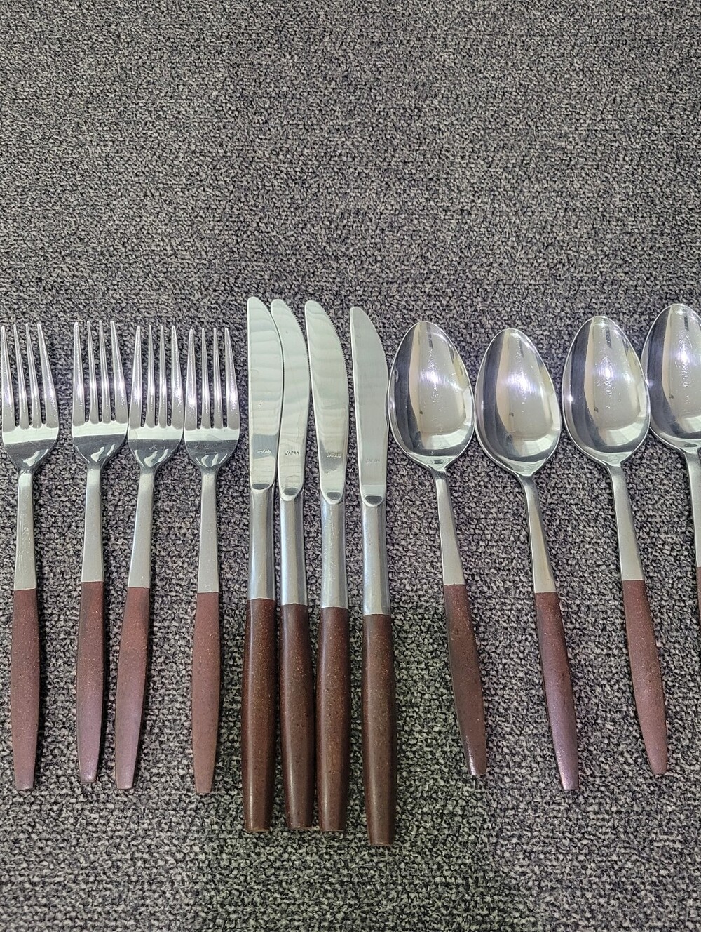 Vintage Interpur Royal Elegance Flatware Stainless Brown Handle Japan 12 Pieces